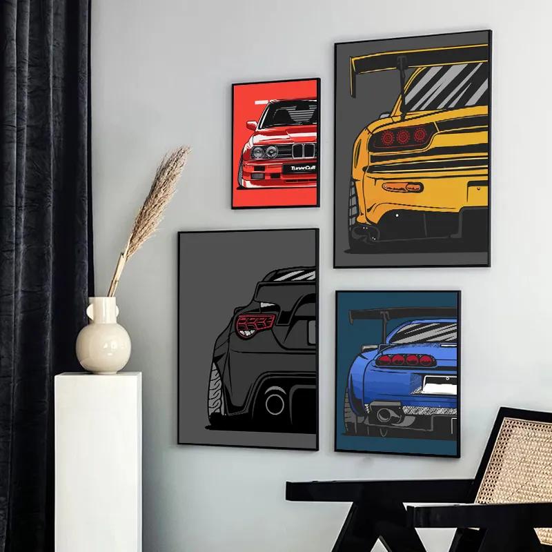 슈퍼카 스포츠 멋진 자동차 포스터, 추상 레이싱 벽 예술 그림 인쇄 캔버스 그림, 거실 소년 홈 장식